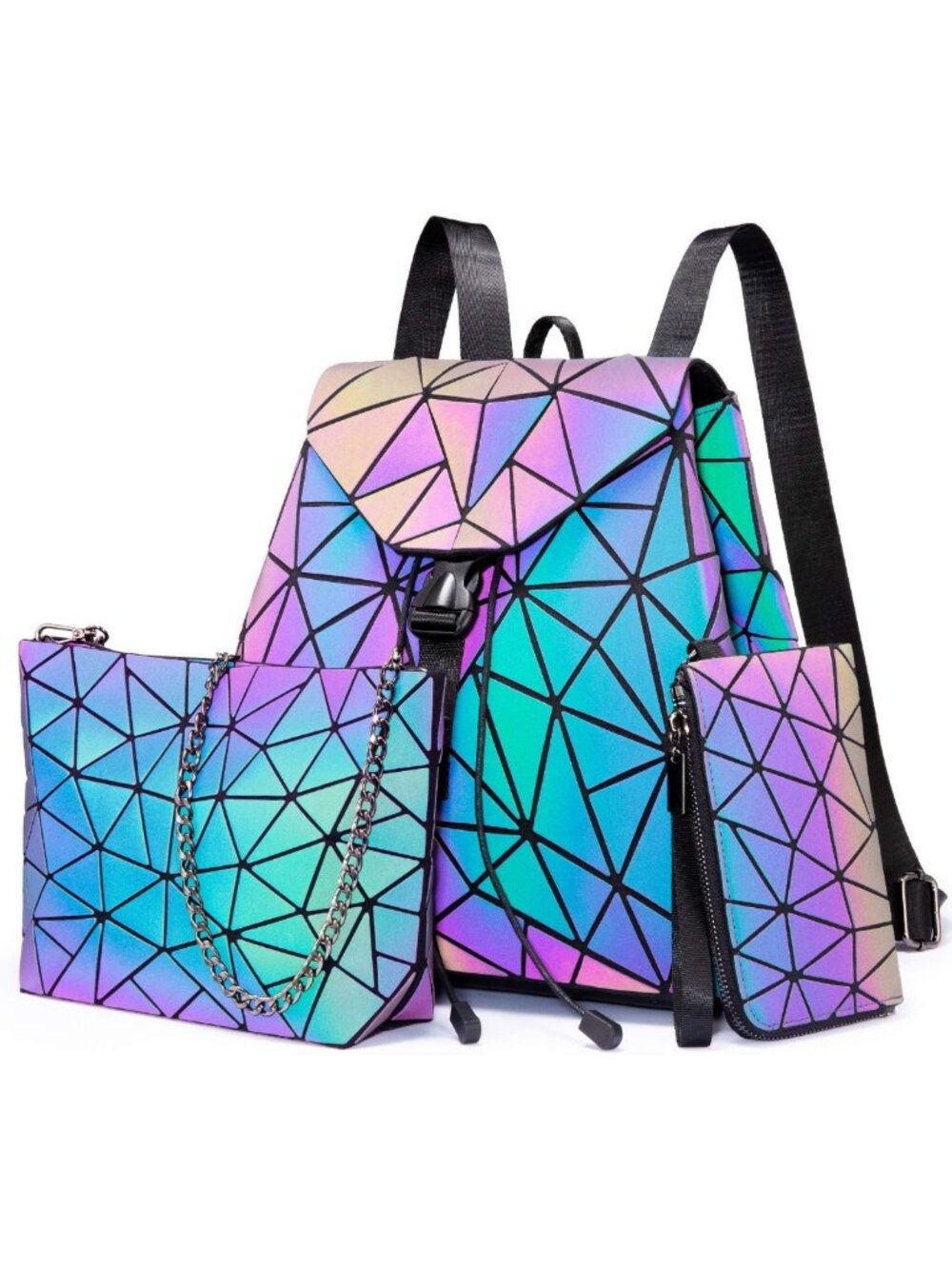 Luminous Geometric Holographic Crossbody Bag & Wallet for Women - Stylish